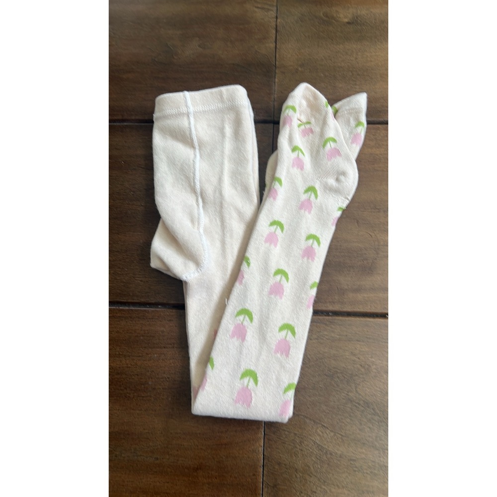 Little Stocking Co Girls Pink Tulip Floral Tights Cream Spring Size 3-4 Years